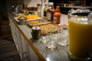 Breakfast buffet at log accommodation in Golden BC